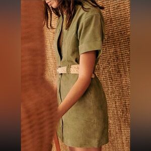 NWT Sezane Paulette Dress in Khaki 100% leather